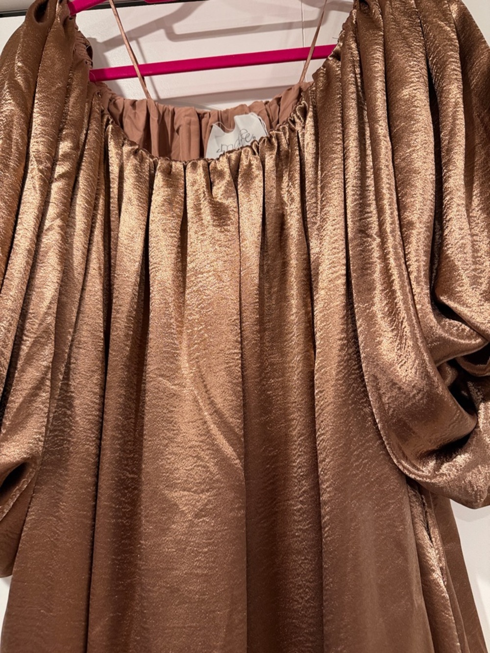 Mare mare at Anthropologie mocha shimmer off the shoulder puff sleeve dress med - Picture 6 of 10